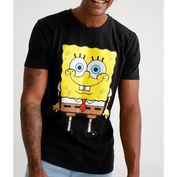 Other - Spongebob Squarepants Spongebob Face Cartoon Retro  Black T-Shirt